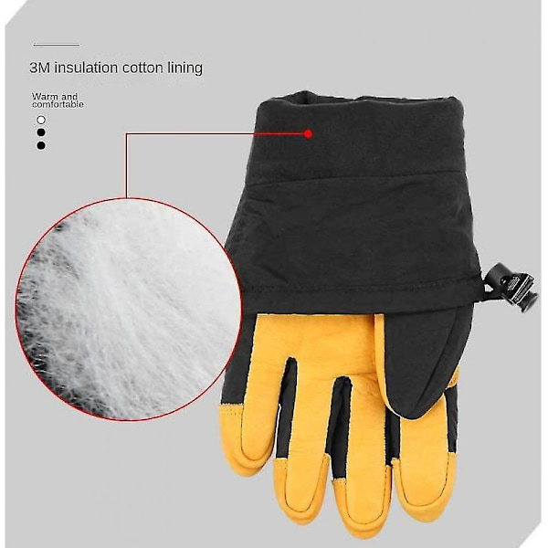 Långa manschetter skidhandskar i kohud, bergsklättring skidhandskar dubbla ändamål vinter snöhandskar för män, vattentäta och vindtäta varma handskar Xxl