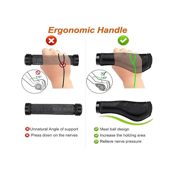 Sykkelgrep Ergonomiske grep Ikke-gummi styregrep, Sykkelstyregrep for 22,2 mm E-sykkel Svart