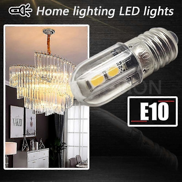 E10 LED Pære 220v 230v AC Energibesparende LED Indikatorlys 8mm Skruefatning 3030 4smd LED Chipsets Opgraderet Pære, Varmt Hvidt (4 Pak)