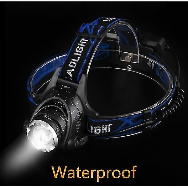 T6 typ 2 batterier + laddare LED färgbox starkt ljus belysning uppladdningsbar aluminiumlegering pannlampa zoom pannlampa, f