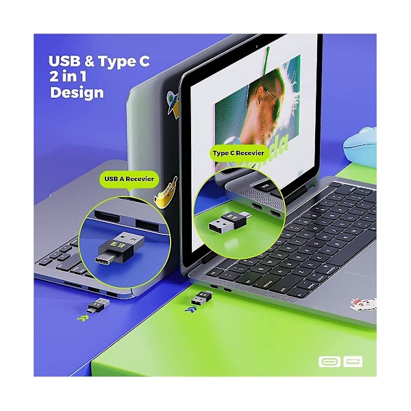 Oupptäcktbar Mus-Jiggler Håller PC/Laptop/Dator Vaken Driverfri USB och Typ C 2 i 1 Mus