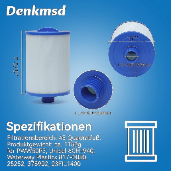 2-pack spafilter, för Unicel 6ch-940, för Pww50p3, för Waterway Front Access Skimmer och Filbur Fc-0359