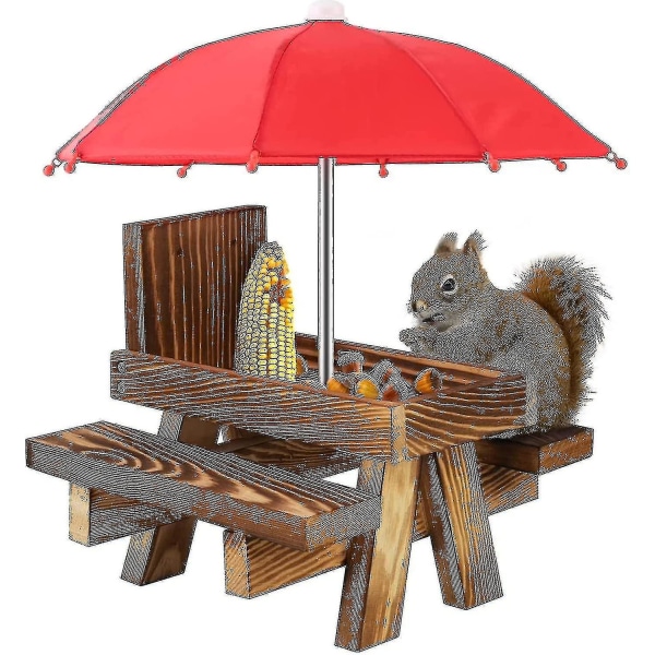 Ekorrmatare väderbeständigt ekorre picknickbord trä ekorre matningsbord med paraply [adva