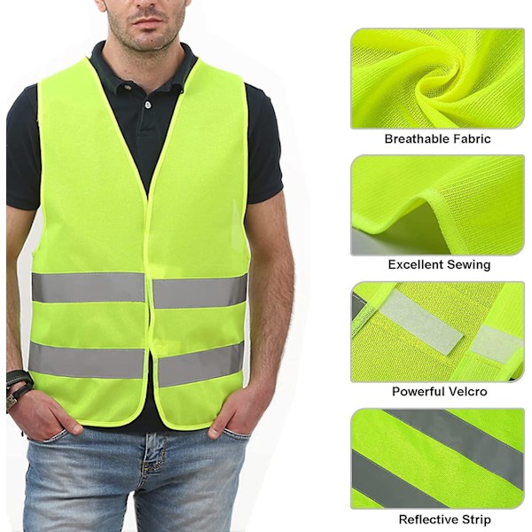 5 Pak Høj Synlighed Veste, Standard Størrelse Høj Synlighed Sikkerheds- og Nødjakker, Unisex Reflekterende Sikkerhedsvest