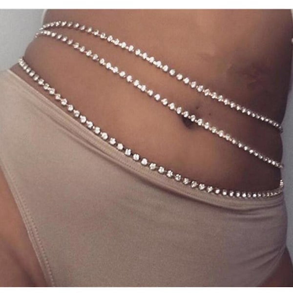 1 Stykke Rhinestone Skinnende Krystall Midje Kjede Sølv Sommer Bellywear Strand Smykker Kropp Kjede Tilbehør For Kvinner Og Jenter