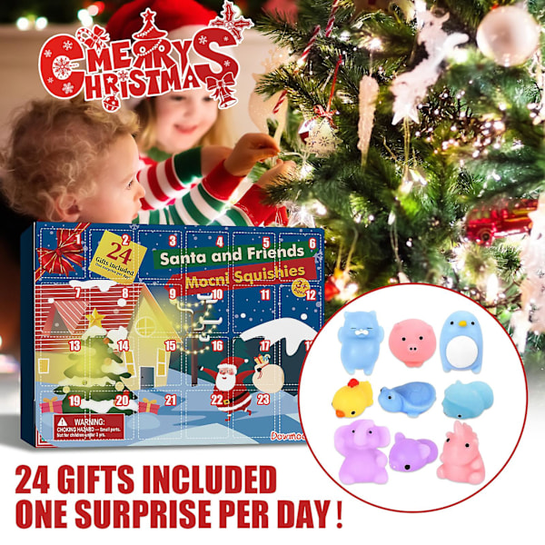 Adventskalender 2023 Juleräknekalender Leke 24 stk Ulike Søte Mochi Dyr Squishy Leke for Barn