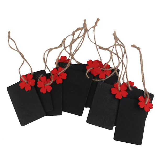 10 st Mini Rektangulär Hängande Trä Griffeltavla Present Prislappar (Röd Blomma)