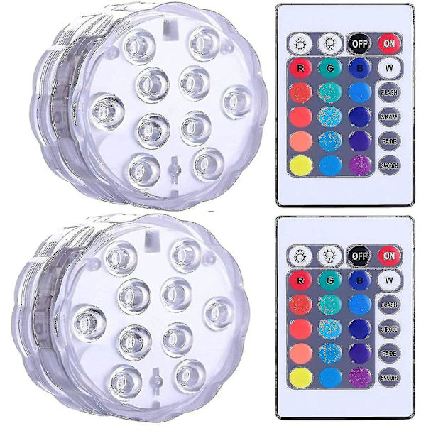 Neddykbar LED-lys, Vanntett Spa LED Neddykbar Lampe, Undervanns LED-lys Med 2 Fjernkontroller For Vasebaser, Akvarier, Fester, Halloween