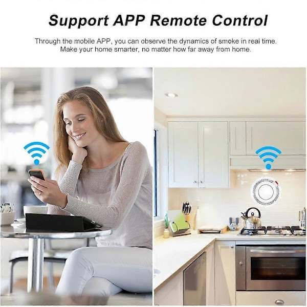 Tuya Smart Wifi Röksensor Smart Brandskydd Hem Säkerhetslarm Ljud Ljuslarm APP-kontroll