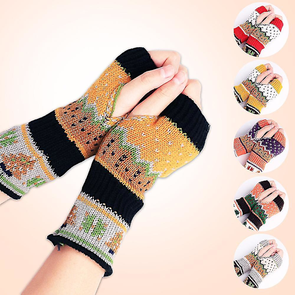 Julgranhandskar Tjockade Ylle Fingerlösa Öppna Finger Stickade Vantar Halvfingerhandskar Färgglada Varma Jul (3set, Blandade Färger)