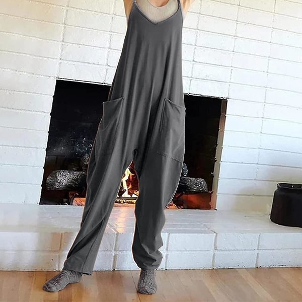 Løse Jumpsuits til Kvinder - Kvinder Overalls Jumpsuits med Lommer | Oversize Ærmeløse Jumpsuits med Spaghettistropper Rompers til Kvinder