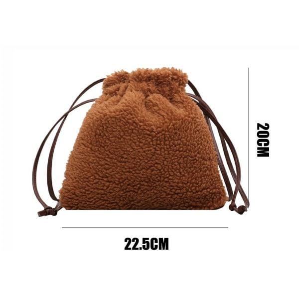 Damväska, fluffig hinkväska med dragsko, brun