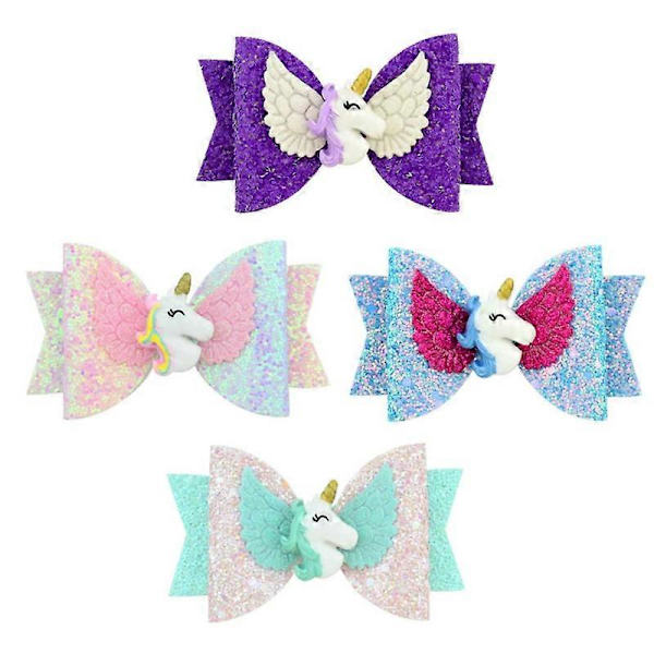 Suuyar 4 stk. Sequins Farve Hårklemmer Enhjørning Bøjle Barrette Skinnende Glitter Hårpynt Hårspænde Fest Tilbehør til Småbørn Piger Kvinder