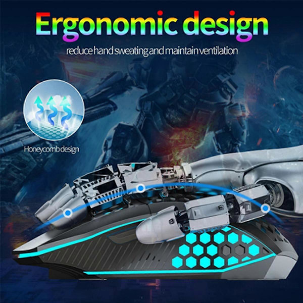 1 stk. Trådløs Gaming Mus med Honeycomb Skal, RGB Baggrundsbelysning & 5 DPI Niveauer 2024 Ny