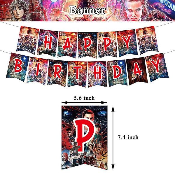 Tecknad Stranger Things Party Dekoration Ballonger Banner Cake Topper Kit