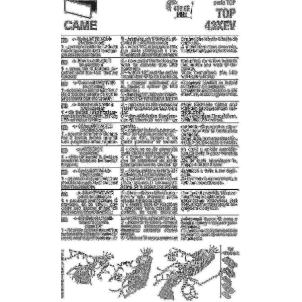 CAME Top432na 2-pack 433,92 Mhz Handhållen Fjärrkontroll Kompatibel med Top432ev Top432ee-hy