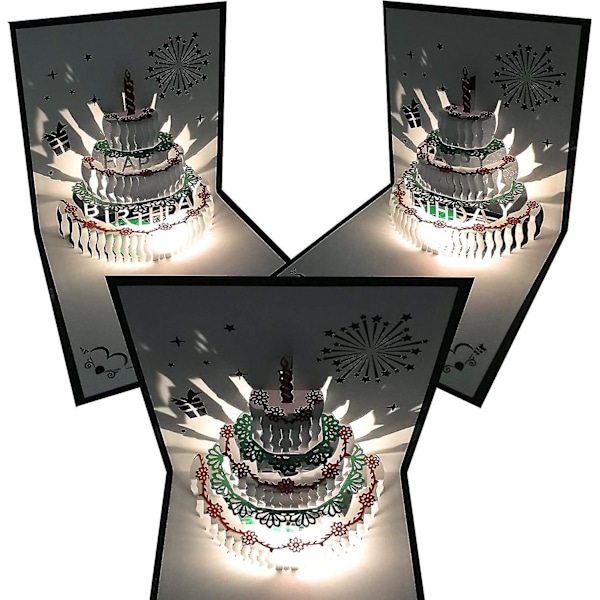 3D Pop Up Fødselsdagskort, Varmt LED Lys Fødselsdagskage Musik Glad Fødselsdagskort