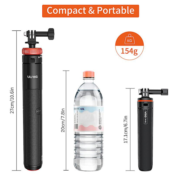 VRIG TP-08 Udvidet Tripod Stativ Kompatibel med GoPro Hero 11/10/9 Justerbar Actionkamera Holder med Lanyard Interface