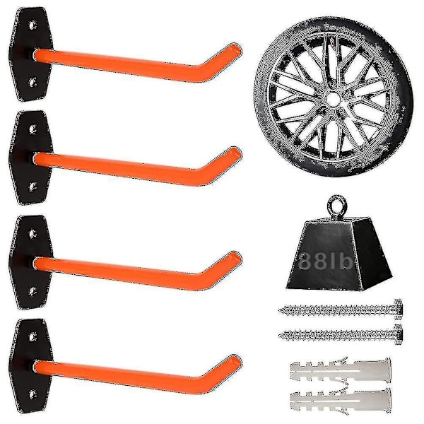 4 st Garagekrokar Heavy Duty Väggmontering, Däckförvaringssystem med halkfri beläggning, hänga tunga verktyg