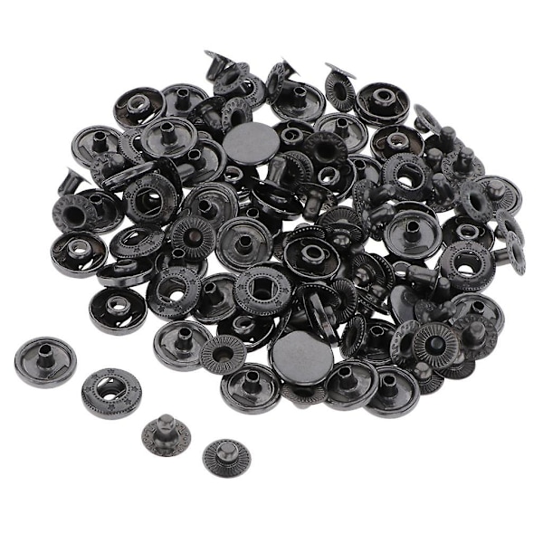 30x Trykknapper Trykknapp for Skinnjakke Jeans Veske Svart 17mm