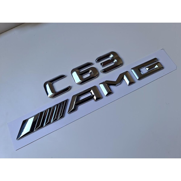 C63 Amg Silver / Krom Bokstavsnummer Bakre Boot Badge Emblem C Klass Mercedes