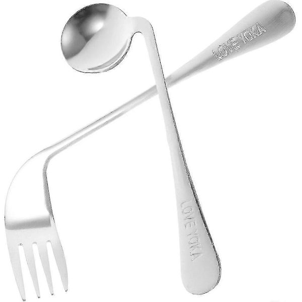 1 Set Vinklad Gaffel Sked Lätt Ergonomisk Gaffel Sked Äta Matning Utensilier Assisterande Bordsporslin