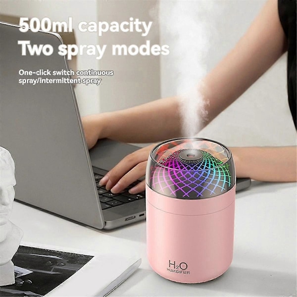 Glasskopp Luftfukter Fargerikt Lys Nattlys USB Stor Luftfukter Rosa