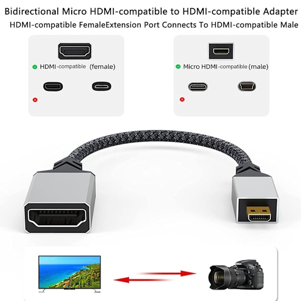 Adapterkabel Tvåvägsöverföring 4K 60Hz 1080P Dataöverföring Flätad Mini HDMI-kompatibel till HDMI-kompatibel Adapter Laptop Tillbehör