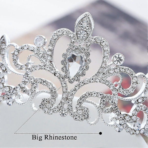 Krystall Tiara Sølvkrone Brud Prinsesse Rhinestone Hår Smykker Deco-Yvan