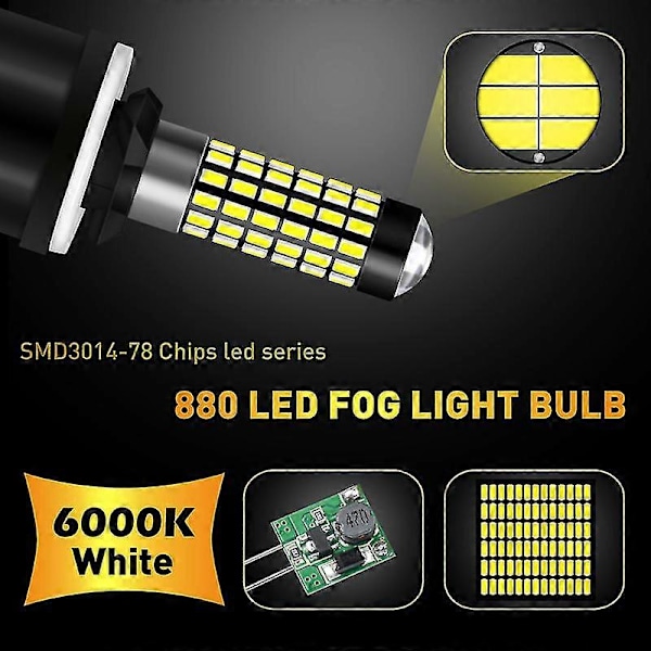 XHW -katur 2st H27w/1 880 LED-lampor Dimljus För Bilar LED Dimstrålkastare 78smd 3014 Billjus Källa 6000k Vit H27w1 H27 Led