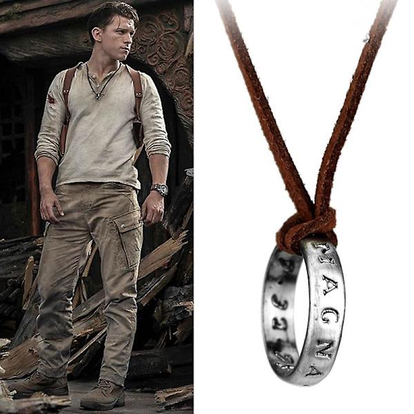 Elokuvapeli Uncharted 4 Kaulakoru Nathan Drake Cosplay Renkaallinen Nahkainen Muinainen Vintage-riipus Koru Rekvisiitta