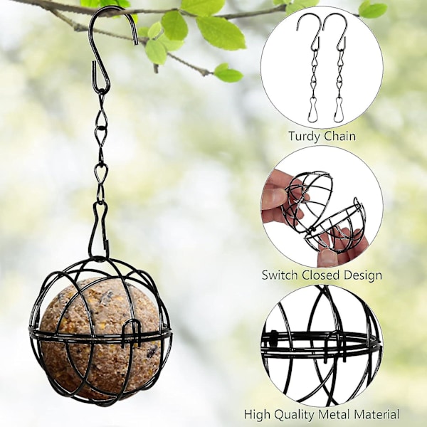 4 st Hängande Fågelmatare Metall Fågel Fettbollshållare Inomhus Utomhus Svart 7cm Diameter Matdispenser Med 4 S-formade Krokar