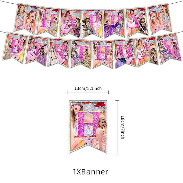 Taylor Swift-tema Rosa Födelsedagsfesttillbehör Banner Ballonger Kit Tårta Cupcake Toppers Heminredning Set