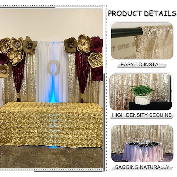 Tcbesto Champagne Gold Sequin Backdrop Curtain 2ft X 8ft 4 Panels Champagne Sparkly Curtains Backdrop Glitter Photography Background Backdrop Fabric S