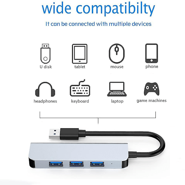 USB 3.0-hub, 4-portar USB 2.0 Ultratunn Datahub för Macbook, Mac Pro/mini, Imac, Surface Pro, XPS, Notebook PC, USB-minnen, Extern Hårddisk