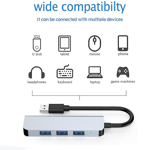 USB 3.0 Hub, 4-ports USB 2.0 Ultra Tynd Data Hub Til Macbook, Mac Pro/mini, Imac, Surface Pro, XPS, Notebook PC, USB Flash Drives, Ekstern Harddisk