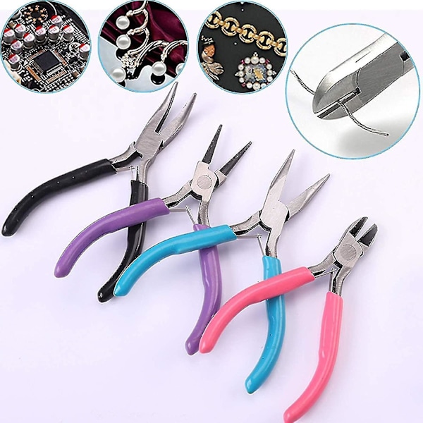 4-pakks smykke-tang, smykkeproduksjonstang, verktøysett for wire-wrapping, ørepyntforsyninger