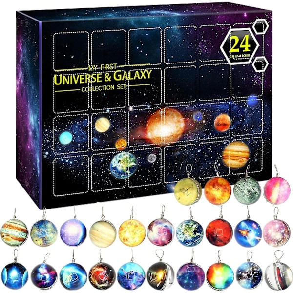 Rymdäventkalender - 24 Dagars Nedräkningskalender Kosmisk Galaxsamling Set - Planetarisk Samling Set - 2024 Adventkalender Set
