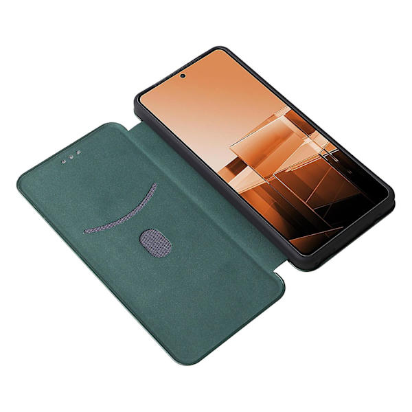 För Asus Zenfone 11 Ultra 5G Läderfodral Kolfiberstruktur Stativ Magnetiskt Telefonskal - Grön