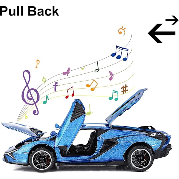 Leikkiautot Lambo Sian Fkp3 Metallimalliauto Valoilla Ja Äänellä Vetoauto Leikkiauto Pojille 3+ Vuotta (sininen)