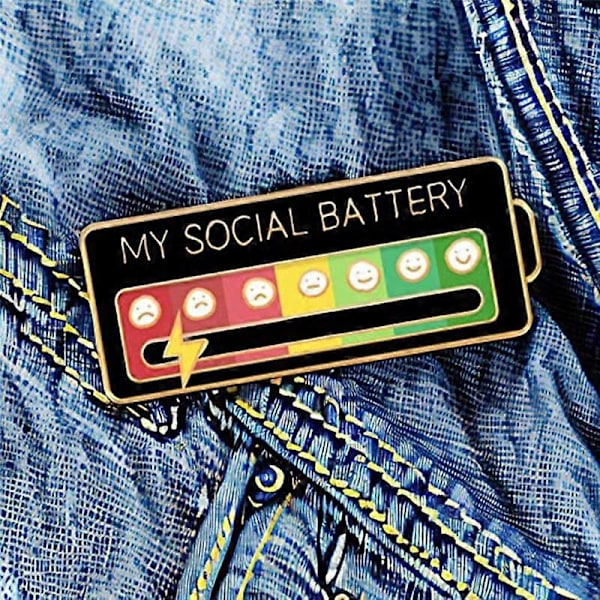 Social Battery Pin - Emalje Humør Pin Sjov Emalje Emotionel Pin 7 Dage Om Ugen Æstetisk Broche, 2 STK Firkantet (Sort, Hvid)