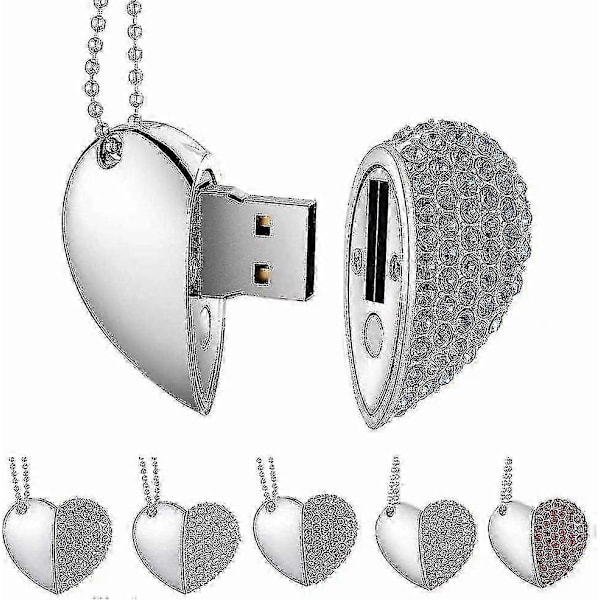 USB-stik, Premium USB 3.0, Diamant Hjerteform 32GB USB Flash Drive Vandtæt Hukommelseskort Hukommelseskort Høj Hastighedsoverførsel, Blå