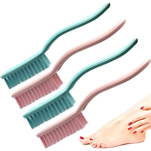 4-pack Nagelborste Fotborste Böjd Handtagsgrepp Hand Fingernagel Skrubborste Hemtvätt Rengöring Skor Kläder Tånaglar Fötter Skrubbare