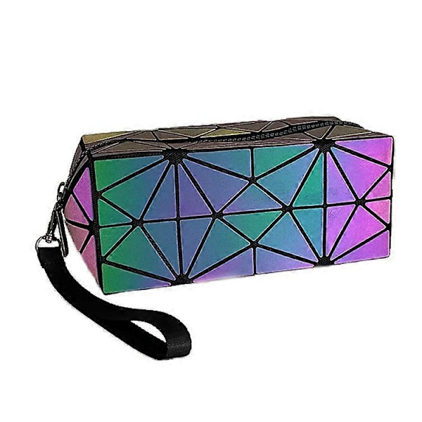 Luminous Pencil Pen Pouch Big Capacity,Geometric Portable Holographic Reflective Pencil case, Zipper Stationery Storage Pouch,for High Middle Primary