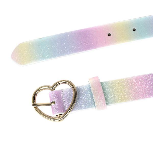 Regnbuebælte Kvinder Piger Glitterbælte Med Hjerte Spænde PU Læder Taljebælter Justerbare Skinnende Bælter Til Jeans Bukser Kjole 1stk Farverig
