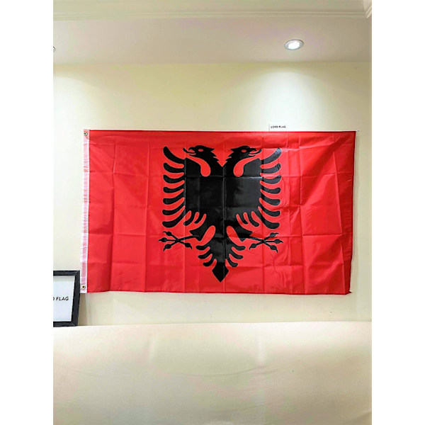 Albanska flaggan 90x150 cm Alb Al Polyester Högkvalitativa albanska nationella flaggor tryckta 3x5ft Albaniens örnflagga