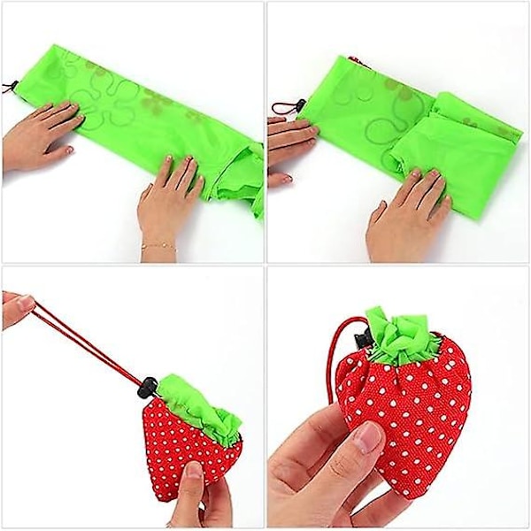 Dww-12 stk. Genanvendelige Foldbare Indkøbsposer, Foldbar Indkøbspose Lomme  Jordbærmotiver med Lommer  Lanire