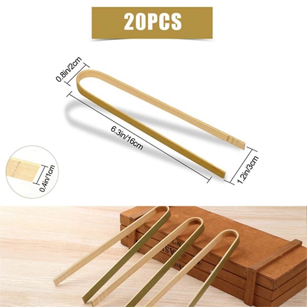 20 stk Tre Bambus Tenger Matlagingsredskaper Mini Bambus Tenger Naturlige Toast Tenger for Matlaging