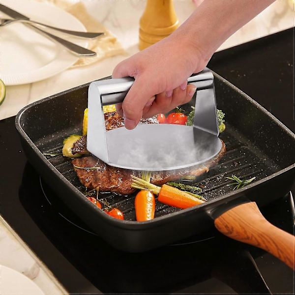 Smash-hampurilaisen painin, 5,5 tuuman elintarvikekäyttöinen 304 ruostumattomasta teräksestä valmistettu hampurilaisen painin, tasaiselle grillauslevyille, lihan paistamiseen, BBQ:lle, ruostumattomasta teräksestä valmistettu kahva