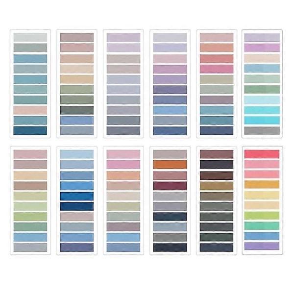 12 stk. Sidemarkører, Morandi Sticky Note Tabs Fargede Skrivbare og Flyttbare Bokmerker S